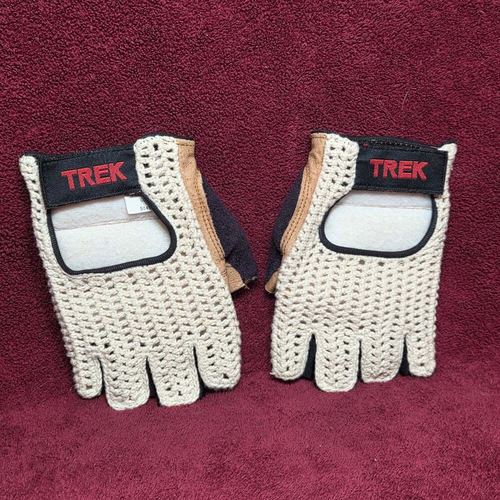 Trek Vintage Leather and Crochet Half-Finger Cycling Gloves Size Small